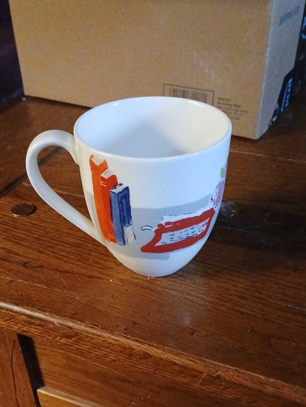 Kate Spade And Lenox White Ceramic Coffee Mug with Red and Blue Accent -